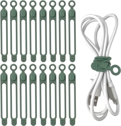 Herbruikbare silicone kabelbinders - 16 stuks - Organiseer oplaadkabels, audio- en computerkabels (groen)