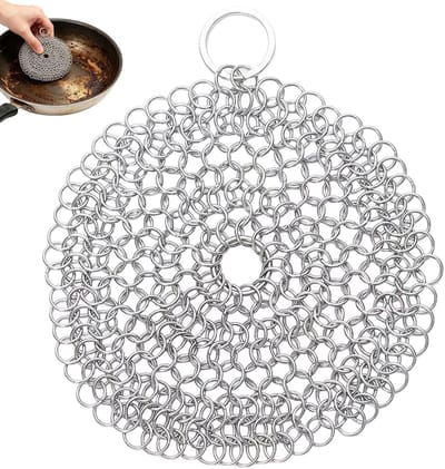 Gietijzeren Pan Scrubber - Roestvrijstalen Schrobber - Kookgerei Reinigen - Dieptereinigend Gaas - 10x10cm - Zilver