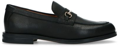 Manfield - Dames - Zwarte leren loafers met goudkleurig detail - Maat 36