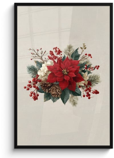 Poster in lijst - Fotolijst 80x120 cm - Posters - Kerststuk - Pointia - Dennenappels - Rood - Posterlijst zwart - Decoratie - Wanddecoratie woonkamer - Muurdecoratie slaapkamer - Kerstversiering - Kerstdecoratie voor binnen - Kerstmis
