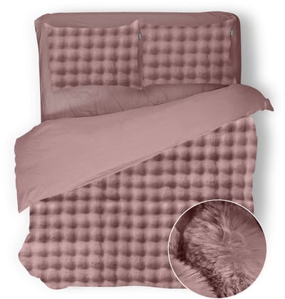 Eleganzzz Dekbedovertrek Shiny Bubble Pom Pom Flanel Fleece - Old Rose - Dekbedovertrek 200x200/220cm - 100% flanel fleece - Tweepersoons dekbedovertrekken - 200x220cm - Teddy Dekbedovertrek - Fluffy Dekbedovertrek - Effen Dekbedovertrek