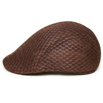 Koffiebruine mesh flat cap heren en dames – ademende retro pet met lichtgewicht design – Koreaanse stijl forward cap met gebogen vorm voor outdoor en dagelijks gebruik