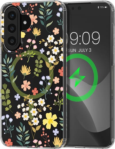 kwmobile Kristalheldere hardcase compatibel met Samsung Galaxy A57 5G Hoesje – compatibel met MagSafe – Acryl hoesje met TPU-rand – Charmante bloemen design
