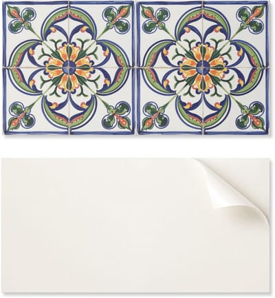 Zelfklevend decoratief vinylpaneel met print, 100x50 cm, bloemenpatroon op tegel.