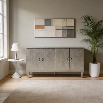 KOMHTOM - Opbergkast met 4 deuren - Grenen poten - MDF - Geschikt voor woonkamer slaapkamer en keuken - 152 cm - Champagne