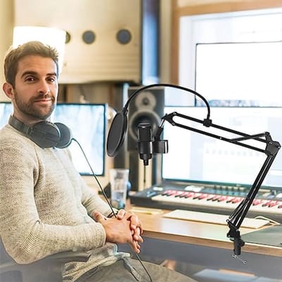 Microfoon Boom Arm Standaard met Popfilter en Schroefaansluitingen