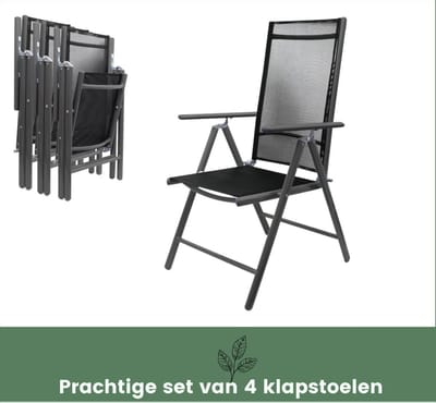 Klapstoel - Set van 4 - Vouwstoel - Klapstoelen Klapstoel camping - Tuinstoel - Tuinstoelen - Aluminium - Antraciet