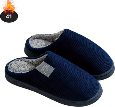 Nivard Warme Pantoffels - Sloffen - Slippers - Dames - Heren - Pluche - Maat 41 - Marineblauw