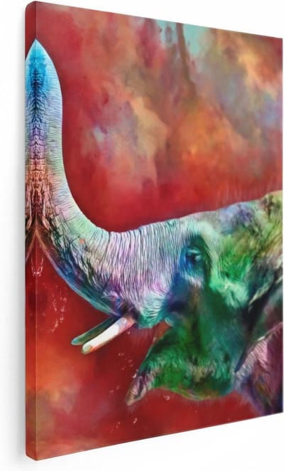 Artaza Canvas Schilderij Olifant Abstract - 30x40 cm - Klein - Wanddecoratie Dierenkop - Muurdecoratie Woonkamer - Kamer Accessoires