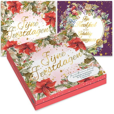 Janneke Brinkman kerstkaartenmapje - Bloemenkrans amaryllis � Bloemenkrans paars
