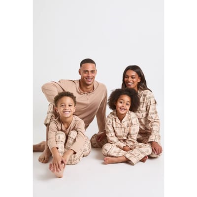 boohoo Men's Heren Bijpassende Familie Fairisle Print Baby Fleece Lange Mouw Top & Joggingbroek Pyjama Set | Neutral | Maat: Large