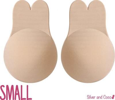 SilverAndCoco® - Push up Plak BH Bunny herbruikbaar / 2 stuks - 1 paar / Zelfklevende Invisible tepelplakkers / Onzichtbare Siliconen Tepel bedekkers Konijn BH Pads Silicone Nipple cover Strapless boob lift - Nude / Beige - Maat Small