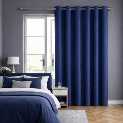 Maroyathome RUBEN - Gordijn - Verduisterend - met Ringen - kant en klaar - 300 x 250 cm - 300 cm breedte en 250 cm lengte - Donker Blauw - 1 Stuk