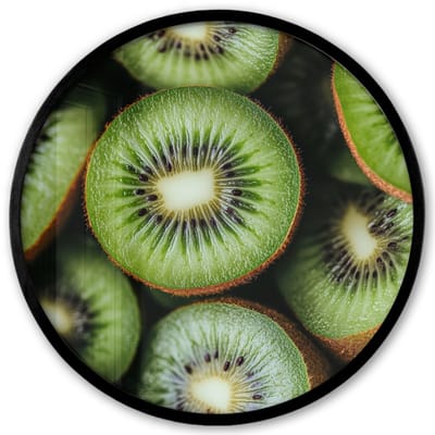 Poster in lijst Rond - Fotolijst 40x40 cm - Posters - Kiwi - Fruit - Groen - Ronde posterlijst zwart - Decoratie - Wanddecoratie woonkamer - Muurdecoratie slaapkamer