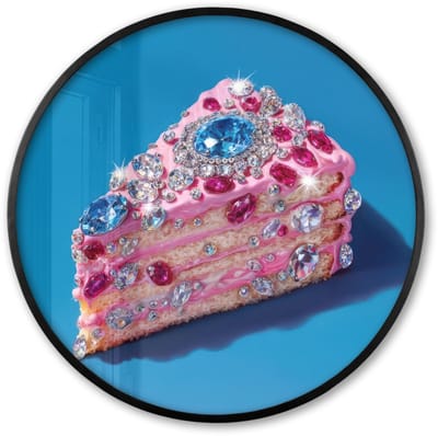 Poster in lijst Rond - Fotolijst 60x60 cm - Posters - Taart - Edelstenen - Glitters - Roze - Ronde posterlijst zwart - Decoratie - Wanddecoratie woonkamer - Muurdecoratie slaapkamer