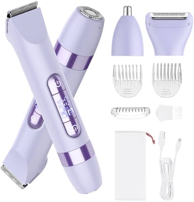 HATTEKER Multifunctionele Ladyshave & Trimmer Set - Tweezijdig Ontwerp - Neus-/Oksel-/Gezichtstrimmer - 4-in-1- voor Lichaam, Gezicht en Neus - Lila