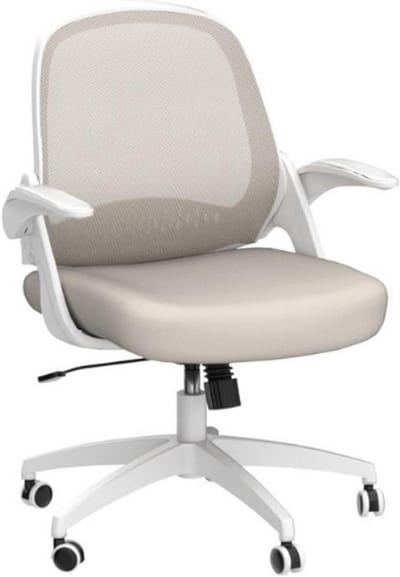 Hbada Ergonomische Bureaustoel - Draaistoel Met Inklapbare Armleuningen - Comfortabele Kantoorstoel 360° Draaibaar - Moderne Werkstoel Van Canvas - Grijs