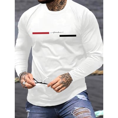 100% Puur Katoen Heren Lange Mouwen Ronde Hals Los Casual Vrijheid Letterpatroon Geprint Lente en Herfst Veelzijdig T-shirt S white