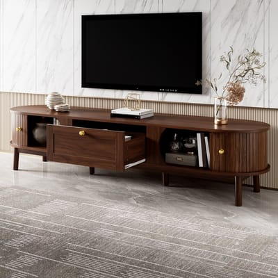 Modern houten tv-meubel met laden - klassiek afgerond ontwerp - houten poten