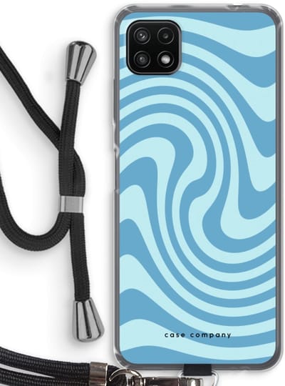 Case Company® - Hoesje met koord geschikt voor Samsung Galaxy A22 5G hoesje met Koord - Swirl Blauw - Telefoonhoesje met Zwart Koord - Bescherming aan alle Kanten en Over de Schermrand