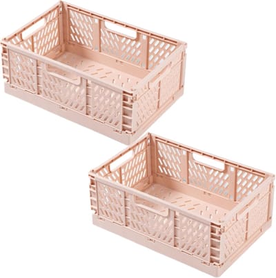 2 Kunststof Vouwdoos,Vouwkisten,Opvouwbare Opbergmand, Klapbox voor Kinderkamer,Keuken,Slaapkamer,Kantoor,Badkamer (Roze, 25×16×10 cm)