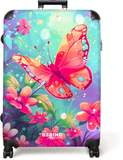 NoBoringSuitcases.com® - Koffer groot - Reiskoffer lichtgewicht - Vlinder - Bloemen - Kleurrijk - Rolkoffer met 4 wielen - Grote trolley XL - 98 liter bagage