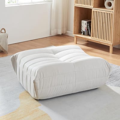 Voetenbank Poef - Ottoman Extra Zitvlak - Ontspannen Benen Rusten - Dikke Schuimvulling Comfort - 35x80x65 cm - Beige