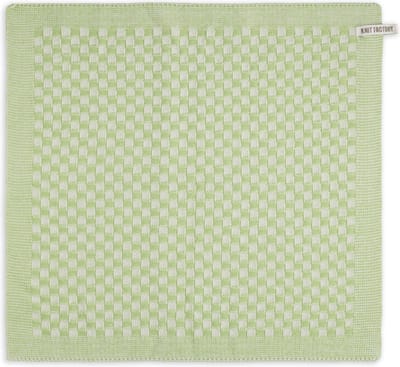 Knit Factory Gebreide Keukendoek - Keukenhanddoek Cubes - Geblokt motief - Handdoek - Vaatdoek - Keuken doek - Ecru/Spring Green - Lichtgroen - Traditionele look - 50x50 cm