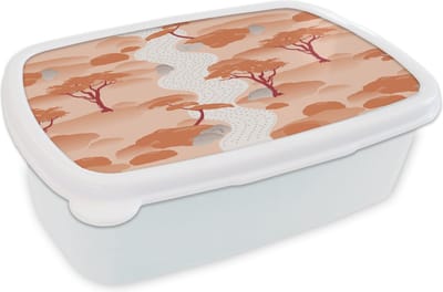Broodtrommel Wit - Lunchbox - Brooddoos - Tuin - Japan - Patroon - Azië - 18x12x6 cm - Volwassenen