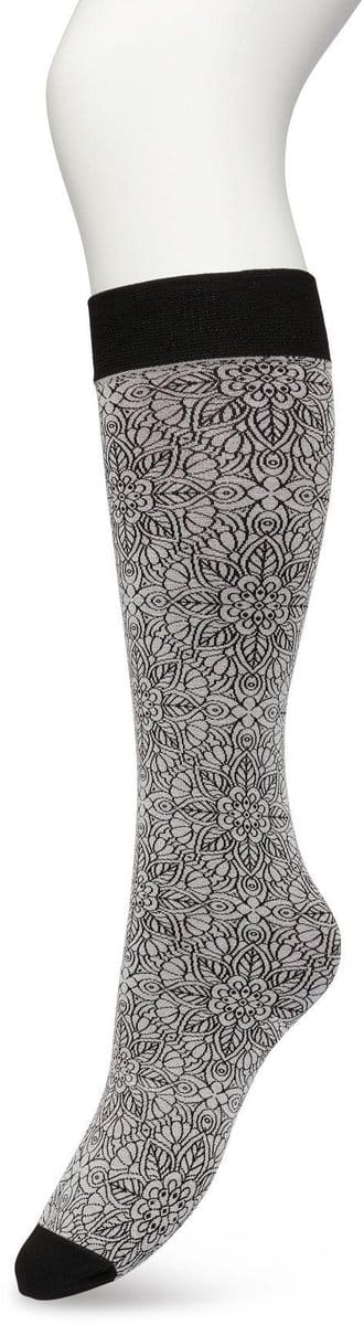 Bonnie Doon Dames Bloemen Panty Kniekousen Grijs maat 36/42 - Knie Kousen 100 denier - Gebloemd - Bloemen Print - Uitstekend draagcomfort - Mandala Flower Knee High - Kniesokken - Zakt niet af - OEKO-TEX - Grey - BP221805.235