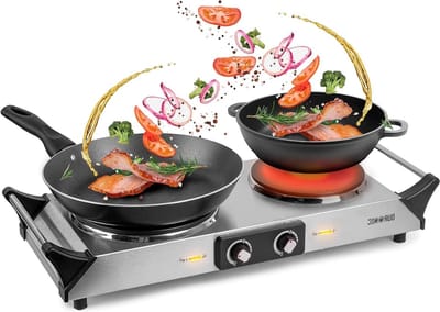 Elektrische Kookplaat - Dubbele Pit - Compact Koken - Roestvrij Staal - 2500 Watt - Zilver
