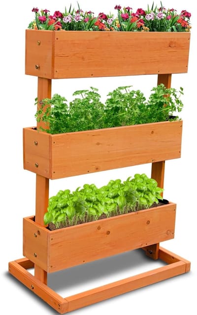 Coemo verticaal verhoogd bed Plantenbak (3 verdiepingen) incl. plantfolie - ca. 50 x 30 x 75 cm - Bruin