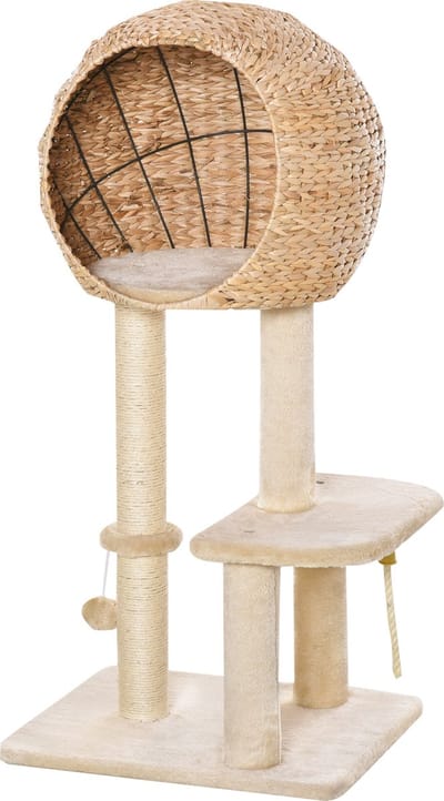 PawHut krabpaal - met kattengrot - beige
