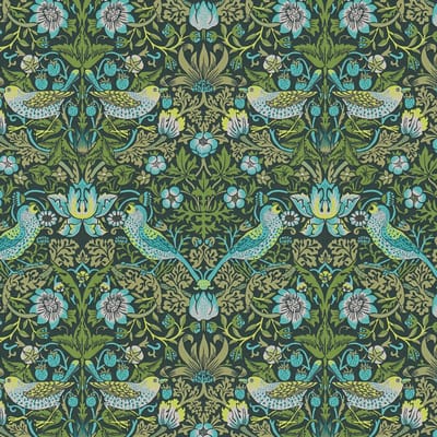 Vogels behang Profhome 390561-GU vliesbehang glad met bloemmotief mat groen turkooisblauw antraciet olijfgroen 5,33 m2