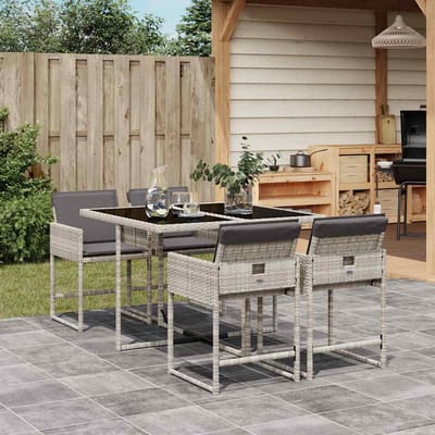 vidaXL - 5-delige - Tuinset - met - kussens - poly - rattan - lichtgrijs