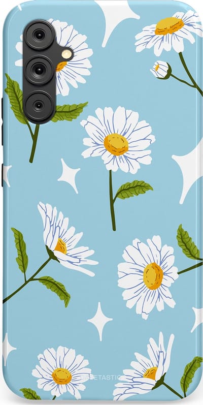 Casetastic hoesje geschikt voor Samsung Galaxy A34 (2023) 5G - Dubbellaagse bescherming - Margrietjes in de Wind - Fashion Case - Lichtblauw Wit Groen