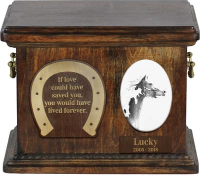 Urn voor American Paint Horse met foto en gepersonaliseerde doos