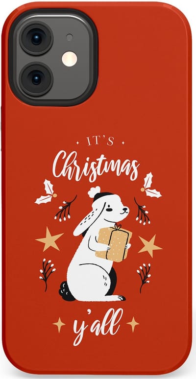 Casetastic hoesje geschikt voor Apple iPhone 12 Mini - Dubbellaagse bescherming - Kerst Konijntje Flappie - Fashion Case - Terracotta