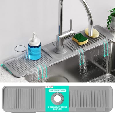 Allecta - Waterkraan silicone spatbescherming en afdruipmat voor keuken, 5° helling, snelle afvoer, wastafel, drainage mat - 61 x 14 cm