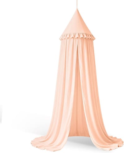 Vintage Prinsessenbedhemel voor Kinderkamer, Decoratieve Bedhemel met Rimpels, Ideaal voor Babybed en Leeshoek (Beige)