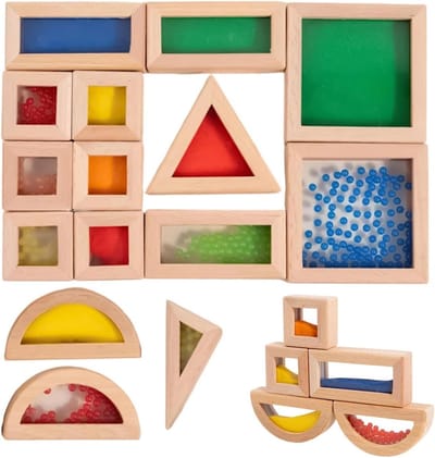 Houten Sensorische Blokken - Stapelstenen Educatief - Creatief Bouwen - Translucent en Natuurlijke Materialen