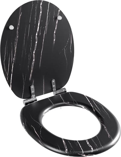 WC-brill Zwarte - Vorm O - MDF - Toiletbril Softclose - Belastbaar tot 250 kg - Snelle montage en demontage - Marmerpatroon