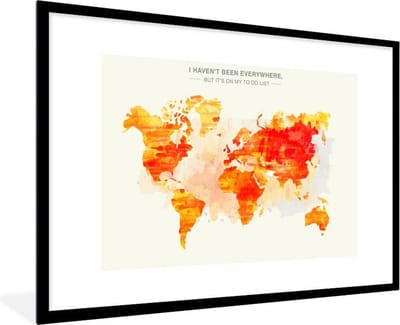 Poster in lijst - Fotolijst 90x60 cm - Posters - Wereldkaart - Verf - Zonsondergang - Posterlijst zwart - Decoratie - Wanddecoratie woonkamer - Muurdecoratie slaapkamer