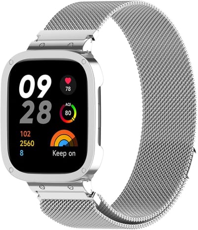 By Qubix - Milanese bandje met case - Zilver - Geschikt voor Xiaomi Redmi Watch 3