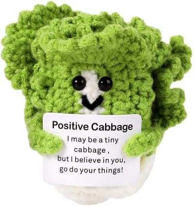 Dailygoods- Koolpop 8cm - Gebreid Wollen Speelgoed - Positieve Emotie - Verjaardagscadeau - Feestdecoratie - Inclusief Bemoedigende Kaart - Knuffelpop