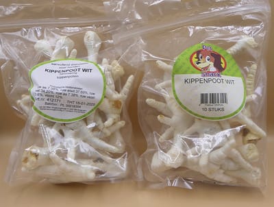 Petsnack 2 x 10 st kippenpoten wit tandverzorgend , gezond en een lekkerij voor uw harige vriend
