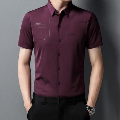 Zomer Nieuw Heren Shirt met Korte Mouwen Middenleeftijd Dun Los Strijkvrij Licht Zakelijk Papa Shirt XXXXL blue
