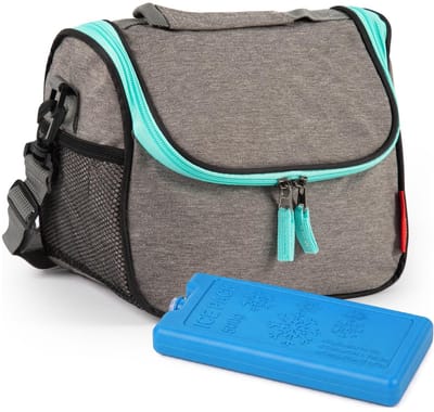 Plasticforte Lunchtas / koeltas - incl koelelement - taupe/groen - 26 x 20 cm - voor onderweg