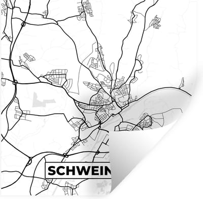 Muurstickers - Sticker Folie - Schweinfurt - Stadskaart - Plattegrond - Kaart - 100x100 cm - Plakfolie - Muurstickers Kinderkamer - Zelfklevend Behang XXL - Zelfklevend behangpapier - Stickerfolie