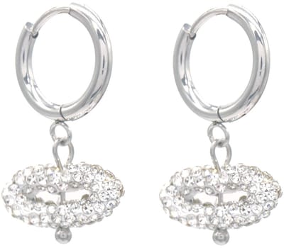 Dames Oorbellen – RVS – Crystals Kiss – Zilverkleurig – 2.5cm – Glanzende Touch
